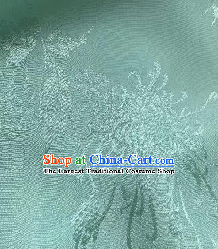 Chinese Silk Fabric Classical Chrysanthemum Pattern Green Brocade Cloth Jacquard Tapestry Material Traditional Qipao Dress Drapery