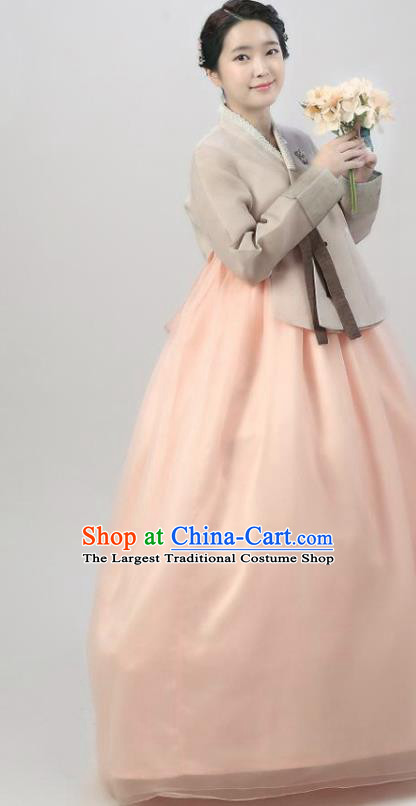 Korean Classical Wedding Garment Costumes Bride Fashion Khaki Blouse and Orange Dress Traditional Dance Hanbok Clothing