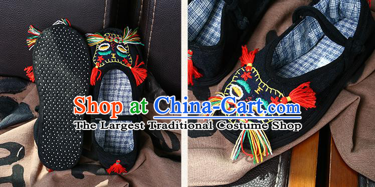 China National Folk Dance Cloth Shoes Embroidered Tiger Head Shoes Handmade Black Canvas Shoes