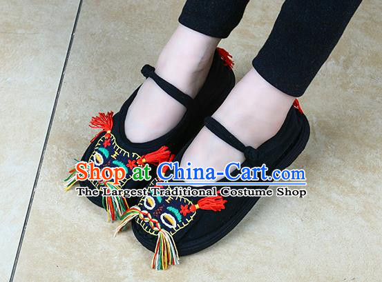 China National Folk Dance Cloth Shoes Embroidered Tiger Head Shoes Handmade Black Canvas Shoes