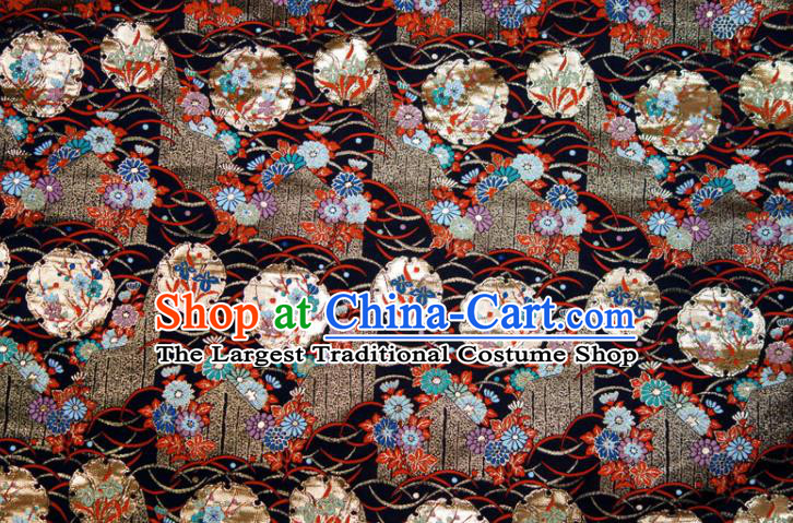 Japanese Classical Nishijin Tapestry Royal Plum Blossom Pattern Black Brocade Fabric Kimono Satin Cloth Traditional Damask Drapery
