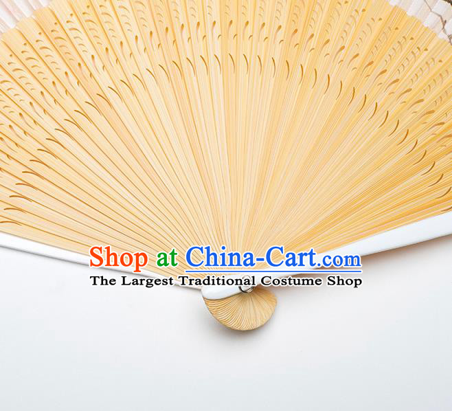 Handmade Chinese Female Silk Accordion Craft Fans Ink Painting Mangnolia Folding Fan Bamboo Fan