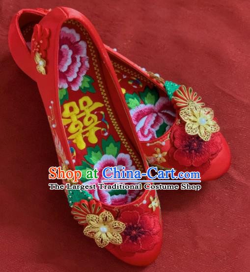 China Xiuhe Suit Shoes Wedding Shoes Embroidered Red Shoes Handmade Bride Shoes
