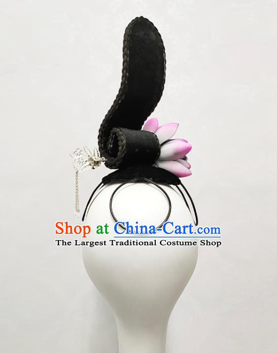 Handmade Chinese Lotus Dance Hairpieces Woman Classical Dance Wigs Chignon Flying Apsaras Dance Hair Accessories