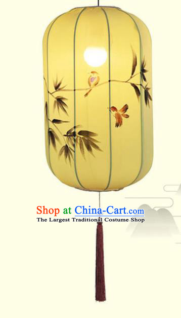 China Traditional Wax Gourd Lanterns Handmade Painting Bamboo Leaf Lantern Classical Yellow Cloth Hanging Lamp