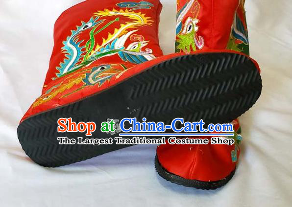 China Beijing Opera Female General Embroidered Phoenix Shoes Sichuan Opera Changing Face Red Boots Traditional Peking Opera Blues Shoes