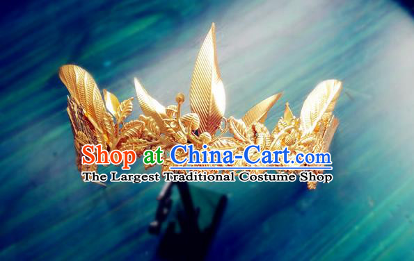China Drama Demon Girl Nie Qingcheng Headdress Traditional Hanfu Hair Accessories Ancient Fairy Golden Leaf Royal Crown