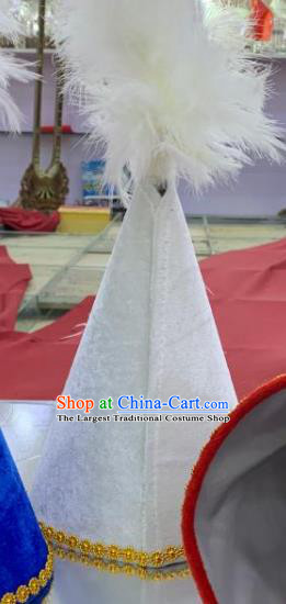 China Kazak Nationality Stage Performance Headwear Kazakh Minority Female Feather Headdress Xinjiang Ethnic Folk Dance White Hat