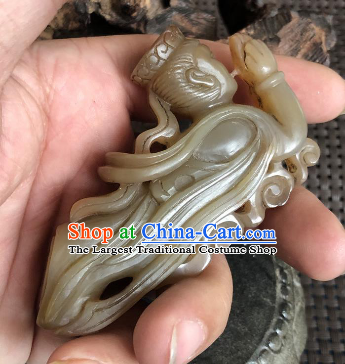 China Traditional Jade Craft Flying Apsaras Jade Sculpture Handmade Agate Carving Accessories