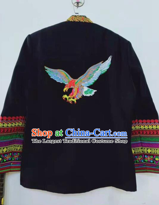 China Sichuan Nationality Dance Embroidered Black Jacket Ethnic Costume Yi Minority Male Outer Garment