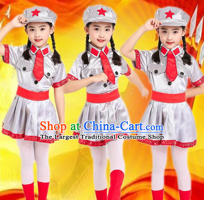 Custom Children Chorus Costumes Modern Dance Argent Skirt Outfits Girls Stage Performance Fashion Clothing