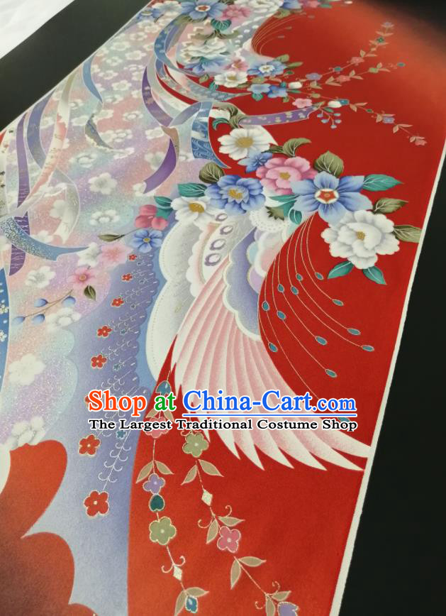 Japanese Classical Flowers Pattern Waistband Material Kimono Dress Corset Accessories Traditional Yukata Belt Red Silk Fabric