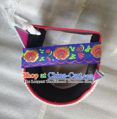 China Bai Nationality Woman Headdress Handmade Dali Minority Hat Yunnan Ethnic Group Folk Dance Pearls Headwear