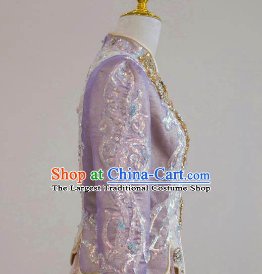 Chinese Traditional Wedding Garment Costumes Ancient Bride Lilac Dress Classical Xiuhe Suits Ceremony Toasting Clothing