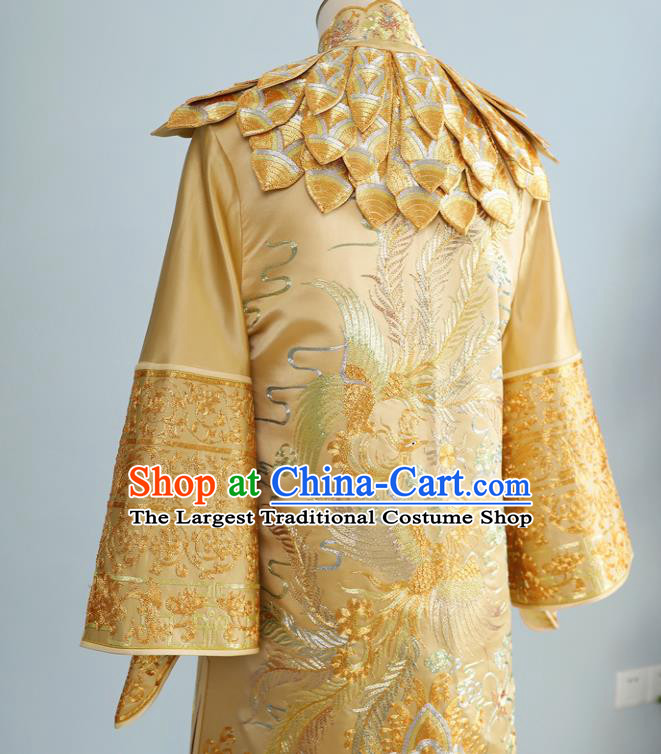 Chinese Traditional Bride Toasting Garment Costumes Ancient Empress Embroidered Dress Classical Golden Xiuhe Suits Wedding Ceremony Clothing