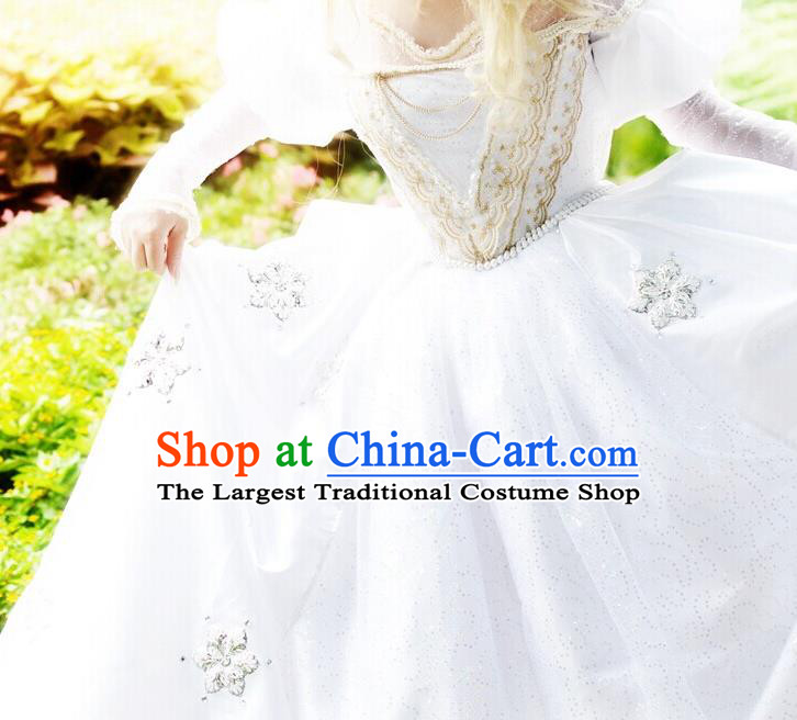 Custom Spanish Princess Clothing Cosplay Flower Fairy White Full Dress Halloween Fancy Ball Garment Costume