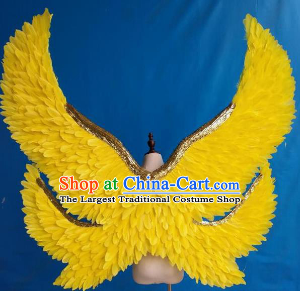 Custom Halloween Fancy Ball Props Carnival Catwalks Accessories Miami Parade Show Decorations Cosplay Angel Deluxe Yellow Feather Wings