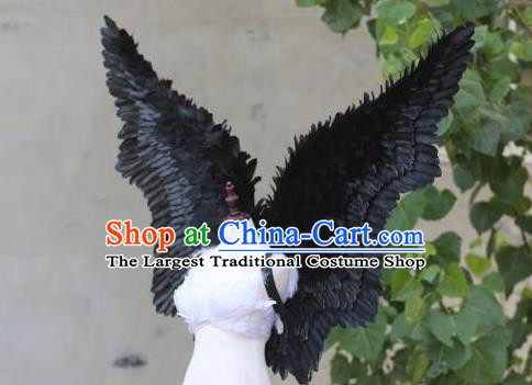 Custom Carnival Parade Accessories Miami Show Black Feathers Wings Cosplay Demon Back Decorations Model Catwalks Props Halloween Fancy Ball Wear