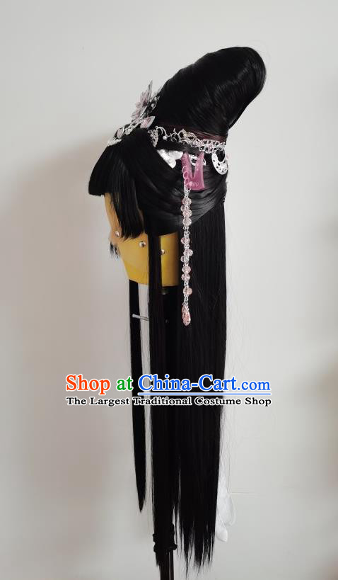 Chinese Cosplay Goddess Black Wigs and Hairpins Ancient Imperial Concubine Headdress Traditional Puppet Show Princess Hairpieces