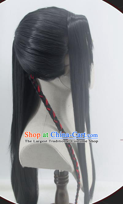 Handmade China Cosplay Swordsman Black Wigs Traditional Heaven Official Blessing Xie Lian Hairpieces Ancient Hanfu Taoist Priest Headdress
