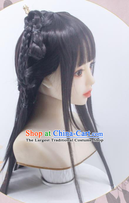 Chinese Ancient Young Lady Bangs Wigs Headwear Traditional Hanfu Song Dynasty Hairpieces Cosplay Palace Beauty Hair Accessories