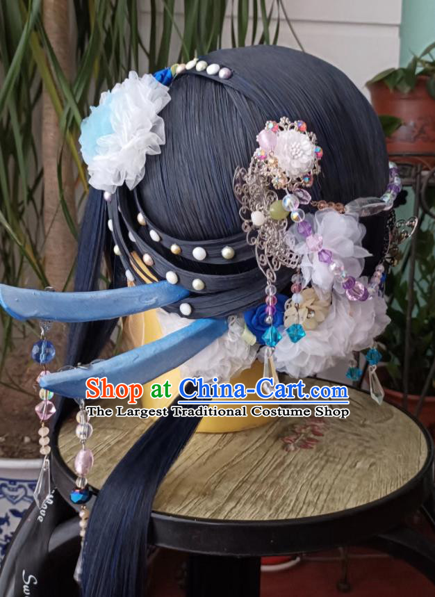 Chinese Traditional Puppet Show Linglong Xue Fei Hairpieces Cosplay Fairy Princess Hair Accessories Ancient Young Lady Wigs Headwear