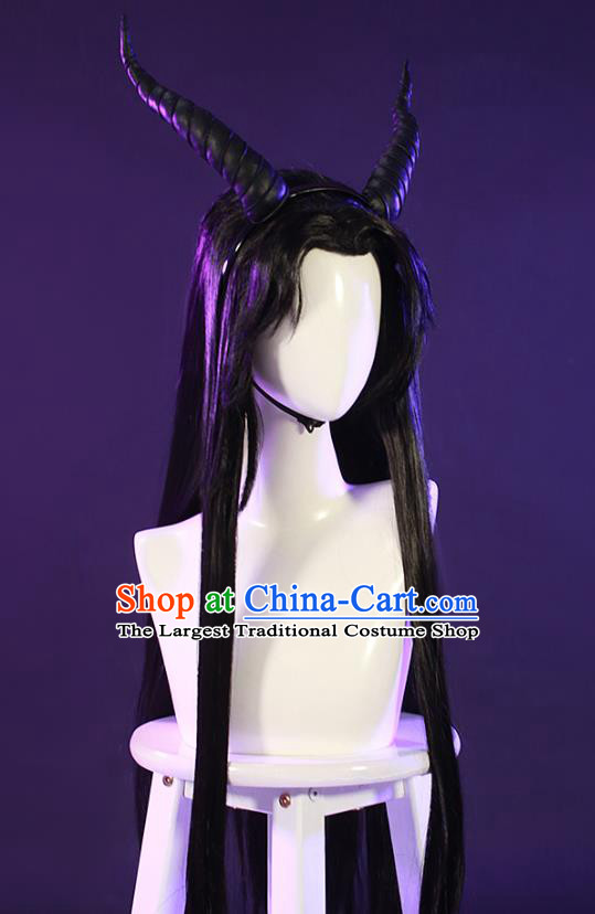 Chinese Ancient Swordsman Periwig Hair Accessories Handmade Cosplay Demon King Headdress Traditional Young Knight Black Wigs Hairpieces
