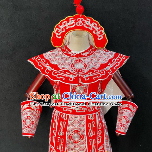 Chinese Traditional Opera Soldier Clothing Beijing Opera Wusheng Garment Costumes Peking Opera Swordsman Red Armor Uniforms
