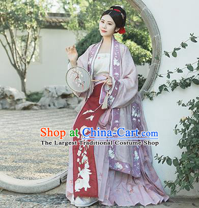 China Traditional Noble Woman Historical Clothing Ancient Young Mistress Embroidered Hanfu Dress Song Dynasty Garment Costumes