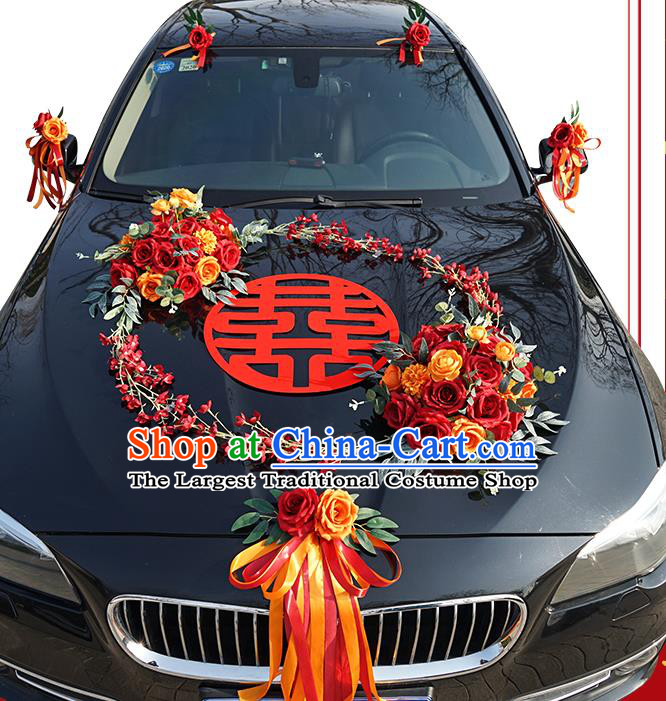 China Traditional Wedding Car Ornaments Wedding Ceremony Car Decorations Love Simulation Rose Flowers Bouquet