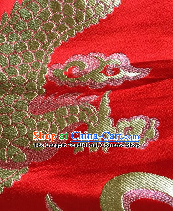 China Classical Large Dragon Pattern Red Brocade Fabric Ancient Costume Silk Fabrics Traditional Drapery