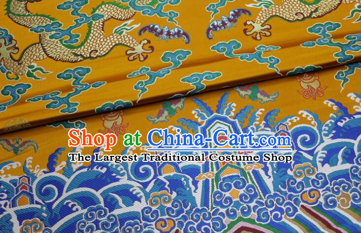 China Traditional Imperial Robe Drapery Royal Dragons Pattern Golden Brocade Fabric Ancient Costumes Silk Fabrics