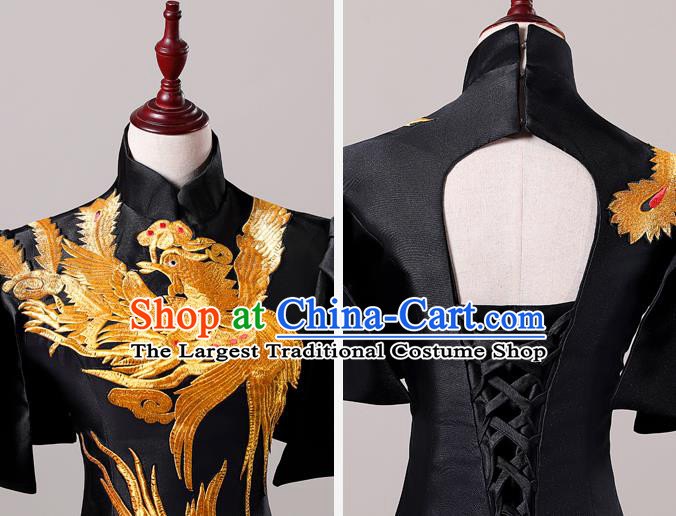 China Professional Catwalks Black Full Dress New Year Formal Garment Compere Trailing Dress