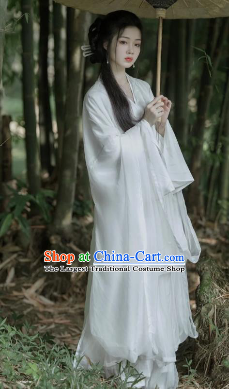 Chinese Traditional Hanfu Dress Jin Dynasty Young Lady Garment Costume Ancient Goddess White Clothing