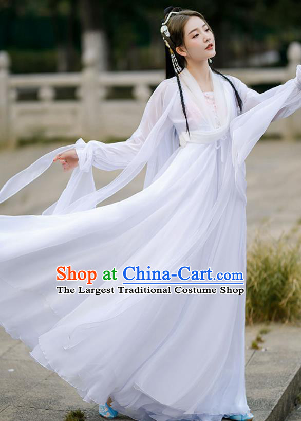 Chinese Traditional White Hanfu Dress Swordswoman Garment Costumes Ancient Fairy Clothing