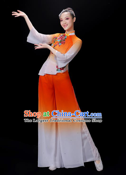 Chinese Folk Dance Gradient Orange Outfit Professional Stage Performance Garment Costume Fan Dance Clothing