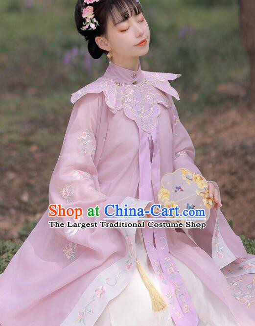 Chinese Cheongsam Cappa Traditional Necklace Accessories Ming Dynasty Embroidered Cloud Shoulder Light Purple Collar Yujian