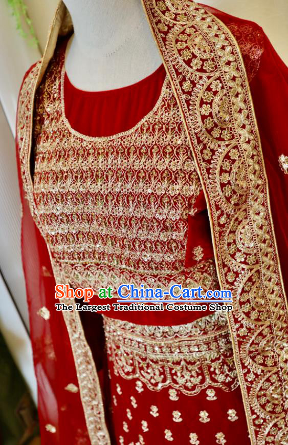 Top India Clothing Indian Bride Lengha Garment Embroidered Red Outfit Traditional Wedding Dress