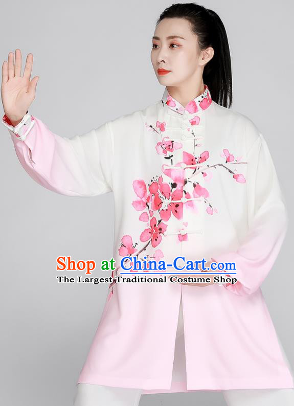 Chinese Kung Fu Costumes Tai Ji Competition Uniform Printing Peach Blossom Gradient Pink Outfit Tai Chi Training Outfit