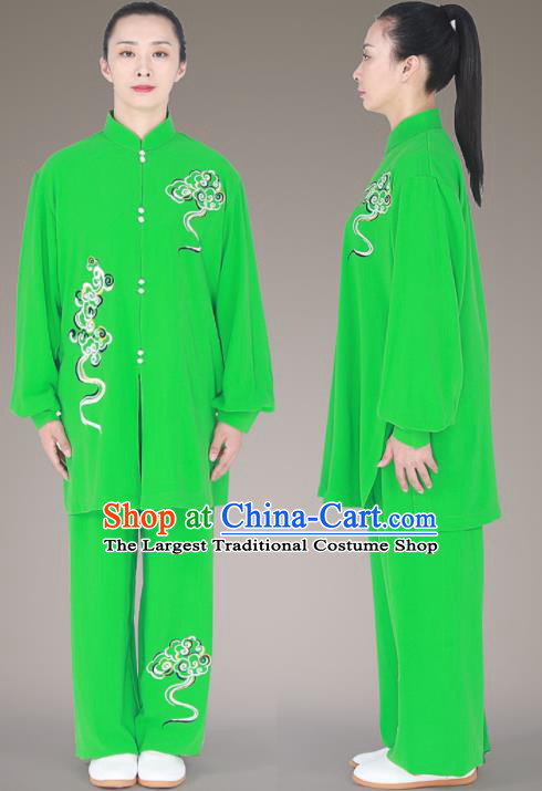 Chinese Tai Chi Green Outfit Top Kung Fu Costumes Tai Ji Competition Uniform Martial Arts Competition Clothing