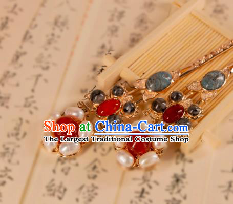 Ancient Empress Gems Hairpins Handmade Hanfu Hair Jewelries China Song Dynasty Pearl Hair Clips