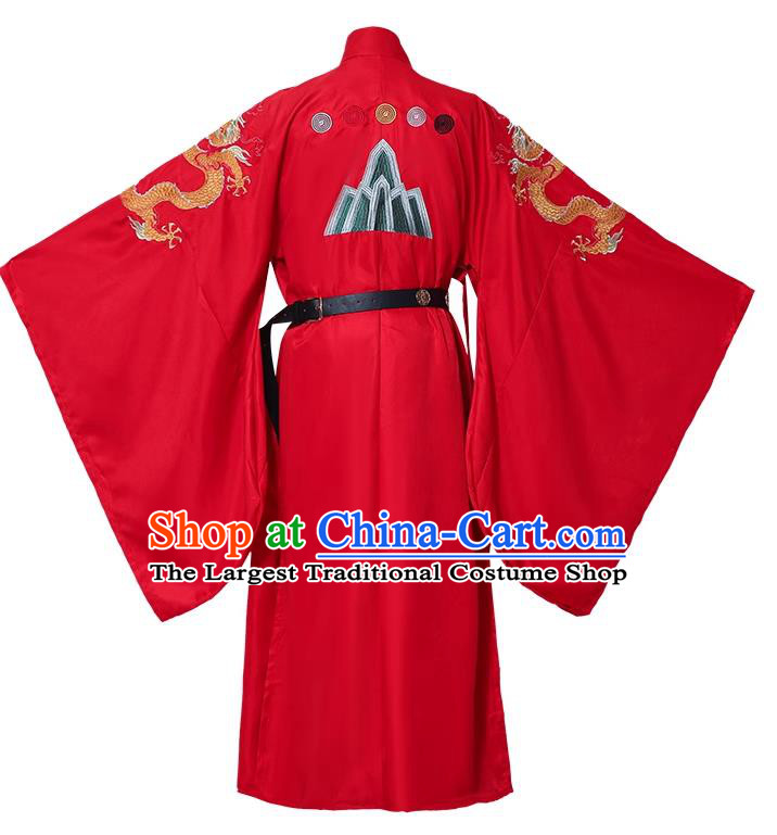 China Ming Dynasty Emperor Clothing Traditional Hanfu Red Dragon Robe Ancient Royal Prince Costume