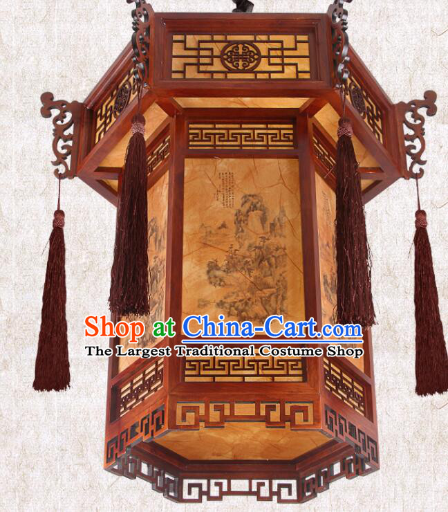 Chinese Traditional Wood Carving Tassel Palace Lantern Handmade Hanging Lanterns Ceiling Lamp