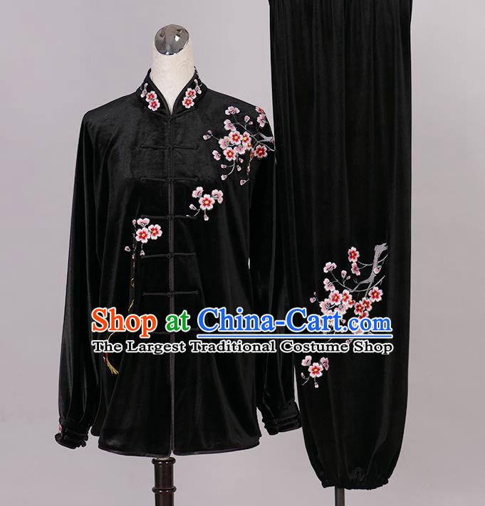 Chinese Winter Taiji Quan Training Uniform Wushu Competition Clothes Female Tai Chi Black Velvet Suit Martial Arts Clothing