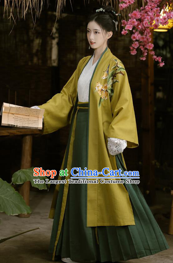 China Song Dynasty Woman Clothing Traditional Hanfu Female Costumes Ancient Embroidered Green Cloak Blouse and Skirt Complete Set
