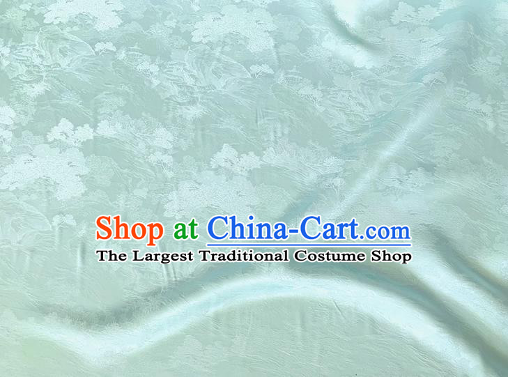 Aqua China Classical Landscape Painting Pattern Silk Cheongsam Jacquard Fabric Traditional Dress Material