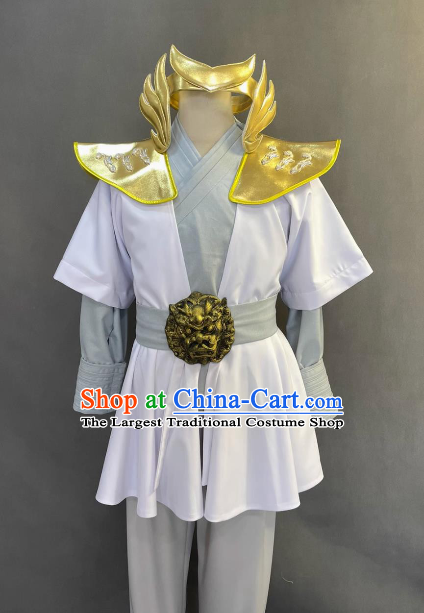 Traditional Chinese Shang Dynasty Warrior Costume Ancient China Hero Clothing TV Drama The Legend of Deification Yan Jian White Outfit