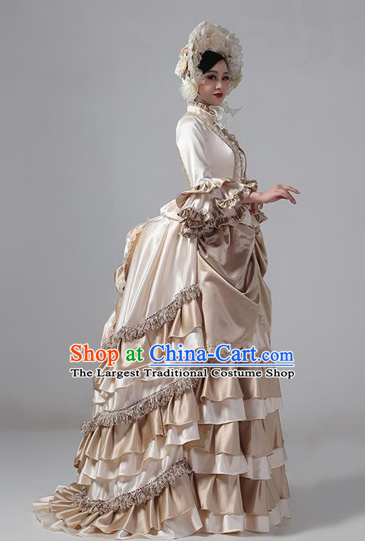 Champagne European Style Court Dress European Medieval Aristocratic Retro Baroque Style Clothing Drama Princess Classical Dress
