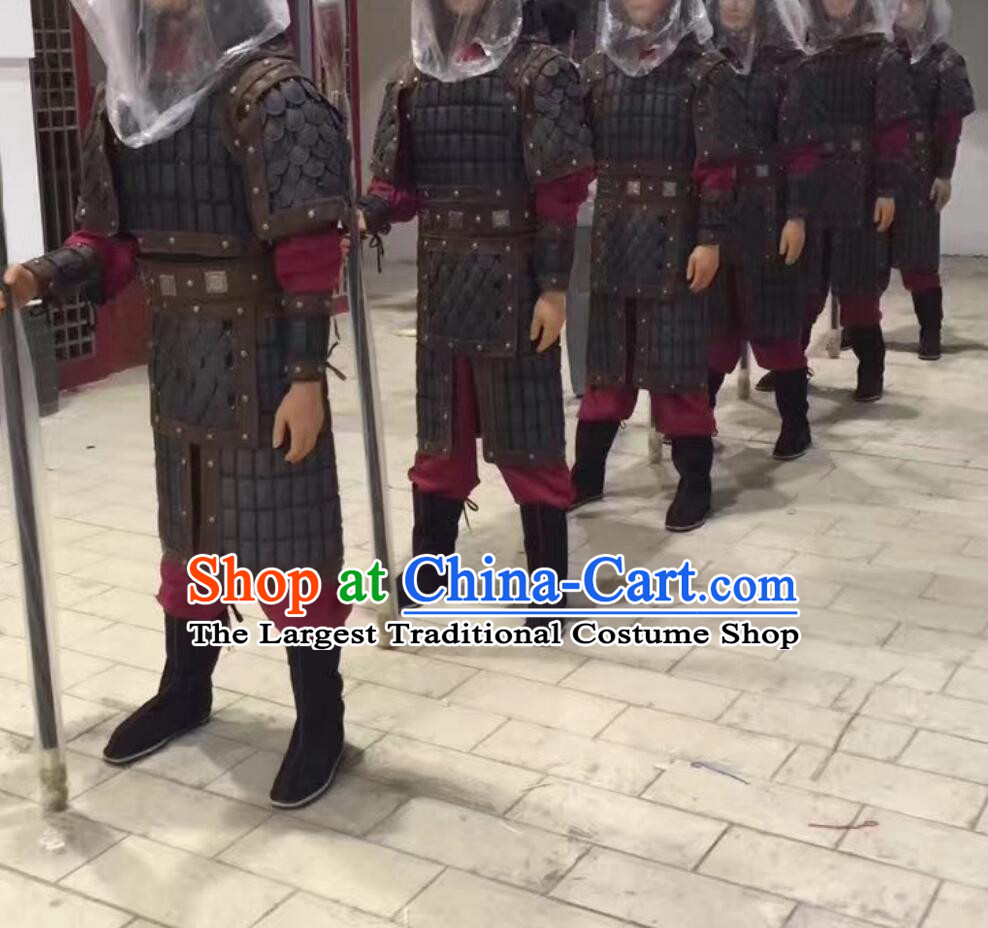 China Han Dynasty Warrior Armor Ancient Chinese General Clothing Handmade Museum Exhibition Armour and Helmet Set