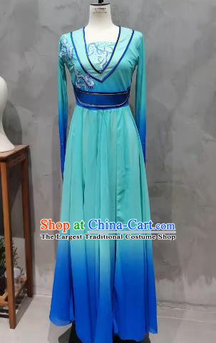 Top Women Stage Performance Solo Dance Blue Dress Chinese Classical Dance Costume Orchids Dance Clothing
